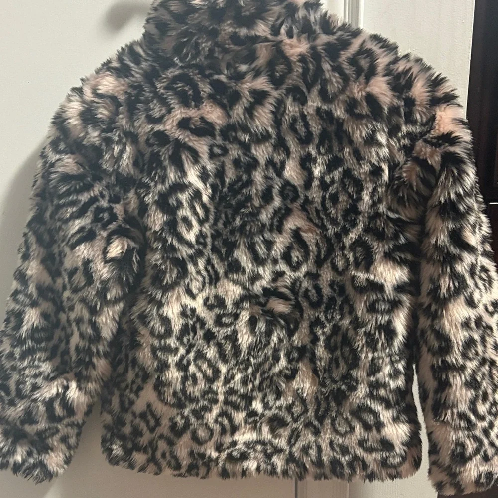 Aqua Faux Fur Animal Print Pea Coat - Picture 6 of 8